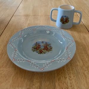 Vintage Decorative Ceramic Child’s Plate & Cup Set ~ Bear & Bunny